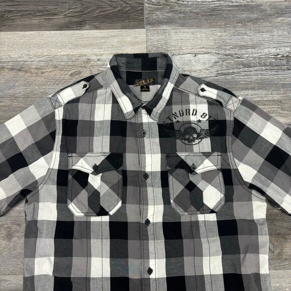Helix Shirt Skull Wings Grunge Plaid y2k Mallgoth Cyber Biker Button Down Mens M - Picture 2 of 9